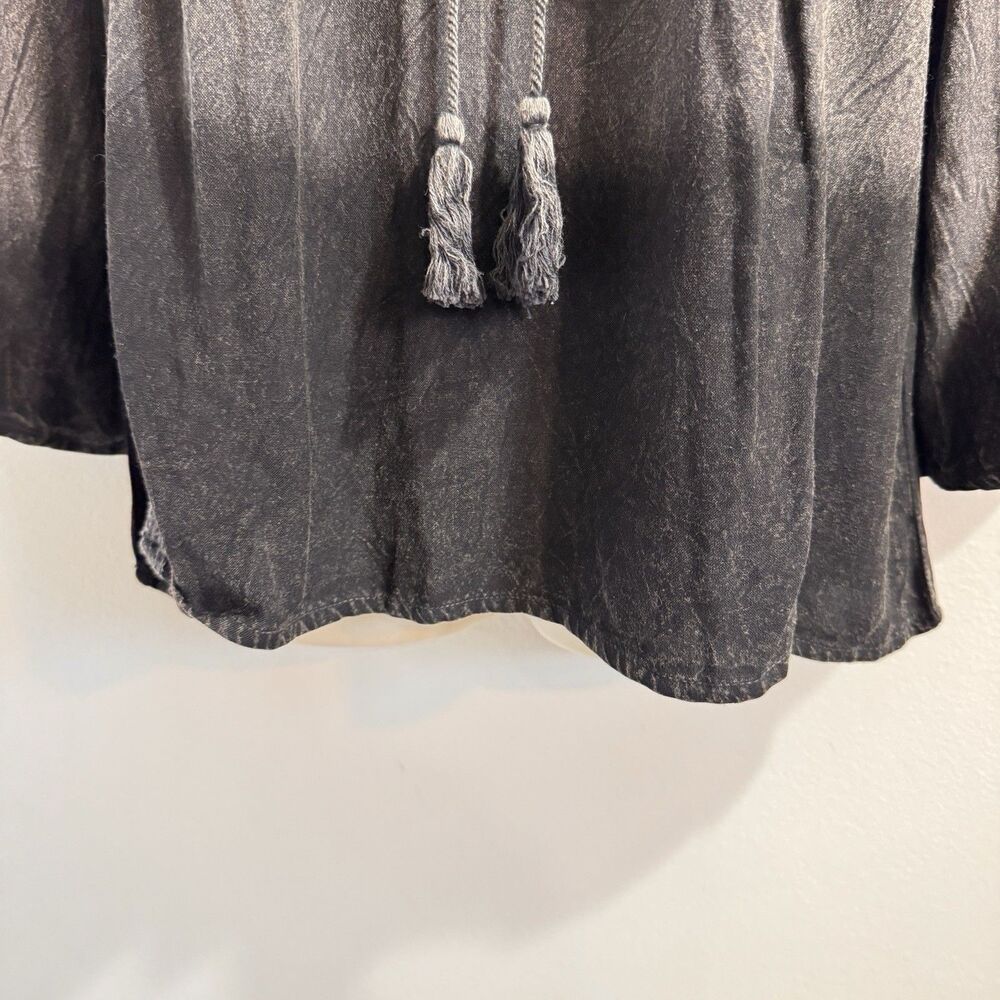 Vintage Y2K NWT Oso Casuals Blouse S Mineral Wash Waffle Knit Lace Boho Gray - Picture 4 of 10